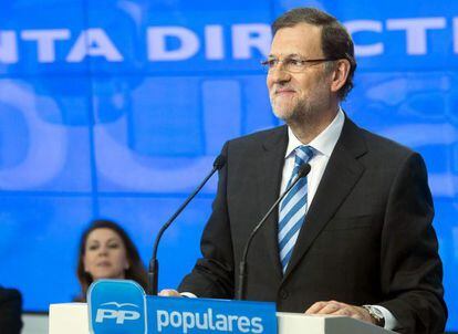 A photograph of Mariano Rajoy during Wednesday&#039;s party address, distributed by the PP.