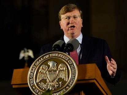 Mississippi Republican Governor Tate Reeves in the State Capitol in Jackson, Mississippi, on January 30, 2023.