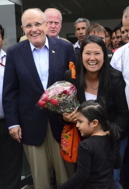 Former New York Mayor Rudolph Giuliani and Peruvian presidential hopeful Keiko Fujimori