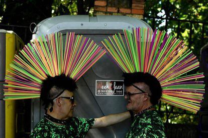 Two Gay Pride participants before the parade.