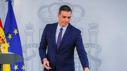 Spanish PM Pedro Sánchez at a news conference on Tuesday in Madrid.