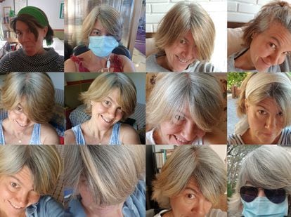 Series of photos of woman with White hair