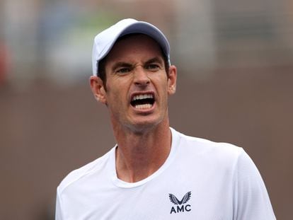 Britain's Andy Murray reacts during his first round match against France's Corentin Moutet on August 29, 2023.