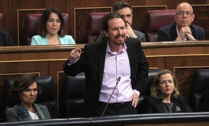 Unidas Podemos leader Pablo Iglesias speaking about the abuse case in Congress earlier this month.