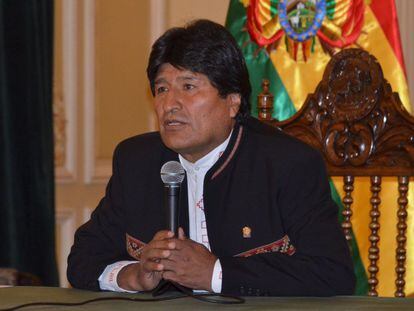 Evo Morales at a press conference on Monday.