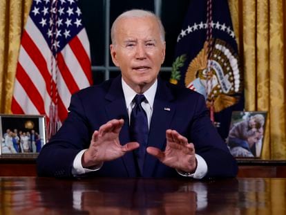 President Joe Biden speaks from the Oval Office of the White House Thursday, Oct. 19, 2023, in Washington, about the war in Israel and Ukraine.