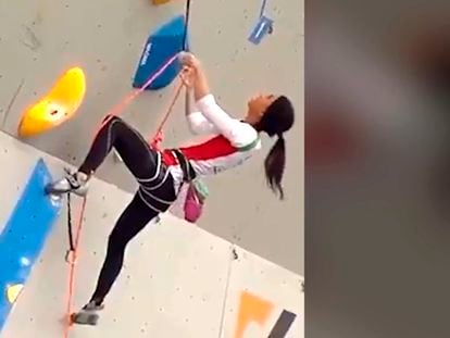 Iranian climber Elnaz Rekabi competing without a hijab at the Asian Championships in Seoul.