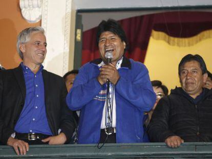 Evo Morales celebrates his victory on Sunday.