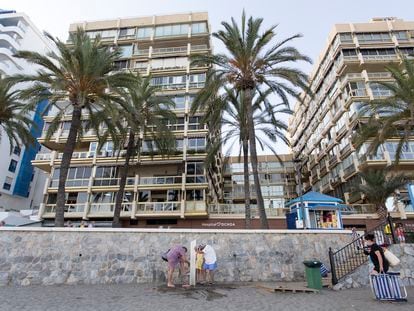 Apartment buildings in the seaside promenade in Marbella.