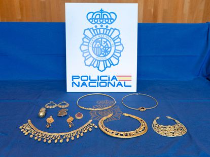 Part of the artistic treasure from Ukraine that was recovered by Spanish police, in an image provided by the Interior Ministry.
