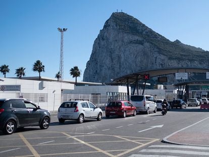Border checks between Spain and Gibraltar.
