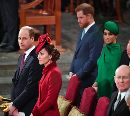 Prince William with Kate Middleton and Prince Harry and Meghan Markle at the Commonwealth Day service in London on March 9, 2020.