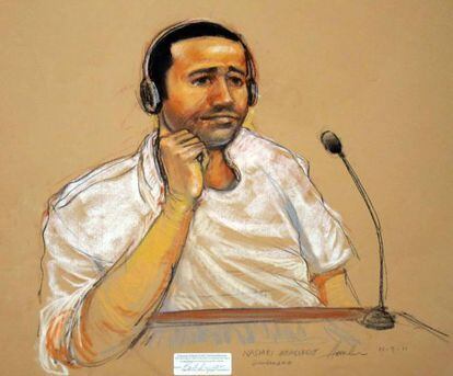 A drawing of prisoner Abd Al-Rahim al-Nashiri during a hearing at the Guantánamo base.