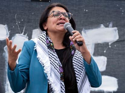 Congresswoman Rashida Tlaib at a pro-Palestinian rally in Washington, Saturday.