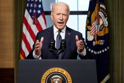 President Joe Biden speaks from the Treaty Room in the White House on April 14, 2021.