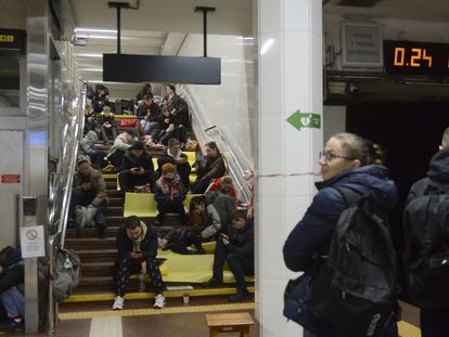 Citizens take refuge from Russian air strikes on Monday in a Kyiv subway station.