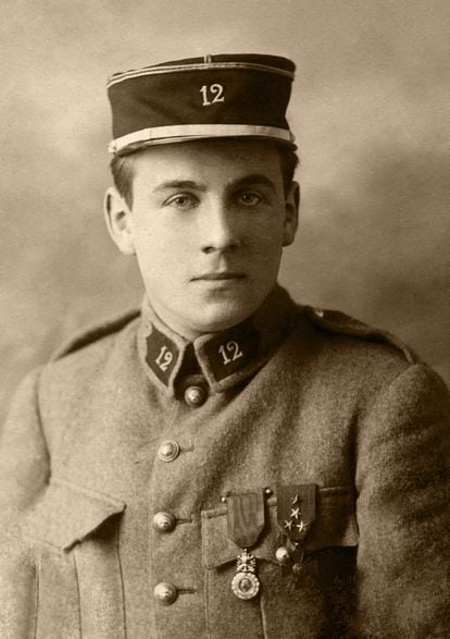 Louis Ferdinand Céline wearing his two military decorations, 1915. 