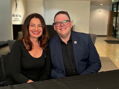 Fran Drescher, president of the actors' union, and Duncan Crabtree-Ireland, chief negotiator, at SAG-AFTRA headquarters in Los Angeles, California, on November 10, 2023.