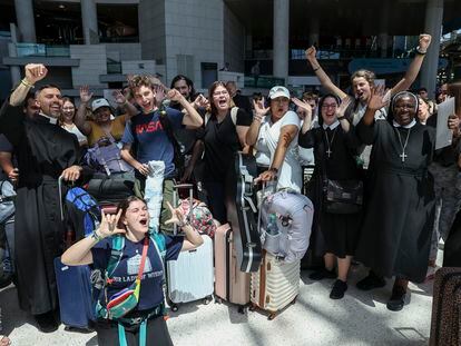 World Youth Day participants arrive at the Lisbon airport on Sunday