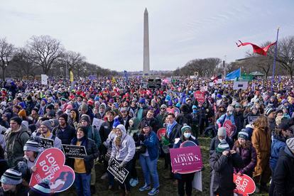 People attend the March for Life rally on the National Mall in Washington, Friday, Jan. 21, 2022. The annual March for Life will be held Friday, Jan. 20, 2023.