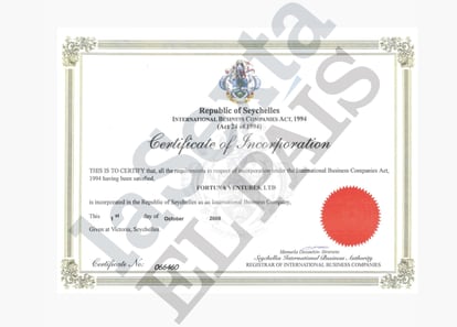 A certificate of incorporation for Fortuna Ventures.  THE COUNTRY / Friday / ICIJ