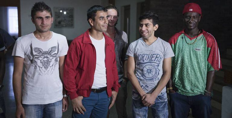 Refugees meet the press in Spain on Thursday.