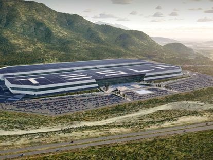 The future Tesla plant in Nuevo León, in a digital design produced by the company.