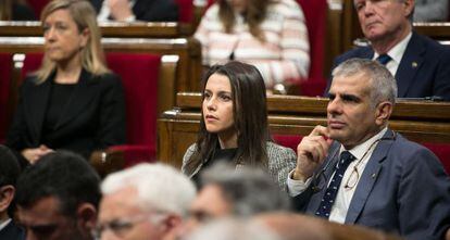 Ciudadanos’ Inés Arrimadas and Carlos Carrizosa in the Catalan parliament.