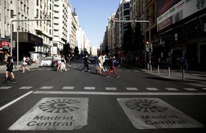 Pedestrians in Madrid’s Gran Vía.
