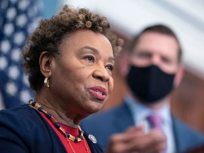 Rep. Barbara Lee speaks at a news conference at the Capitol in Washington.