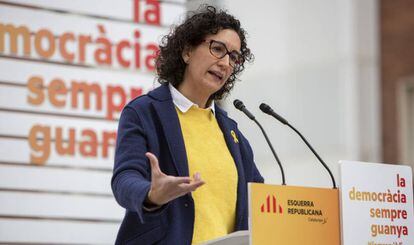 ERC candidate Marta Rovira during a party meeting in Badalona, Catalonia.