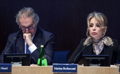 Mondadori president Marina Berlusconi and the conglomerate’s CEO Ernesto Mauri during the stockholder meeting in Segrate, Italy, in April 2019.