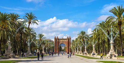 The tree-lined Arc de Triomf square in Barcelona.
