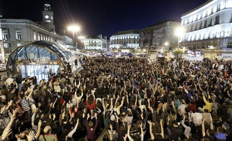 Protestors from the 15-M movement occupy Madrid’s Puerta del Sol in 2011.
