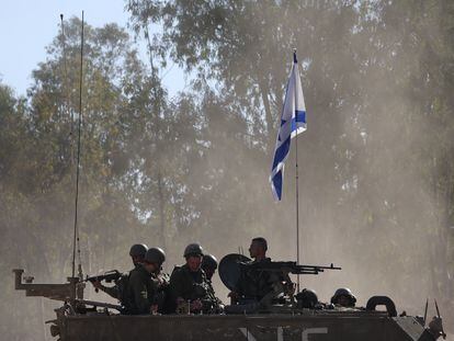 A tank with Israeli soldiers patrols along the border with southern Gaza on Thursday.