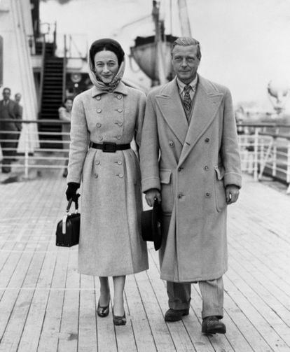 The Duke and Duchess of Windsor on the deck of the Queen Mary.