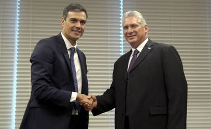 Pedro Sánchez and Cuban President Miguel Díaz-Canel in September.