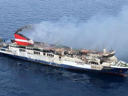 The 'Sorrento' is adrift near Mallorca after it caught fire and was evacuated.