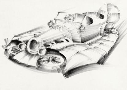 A sketch of the car from 'Chitty Chitty Bang Bang.'