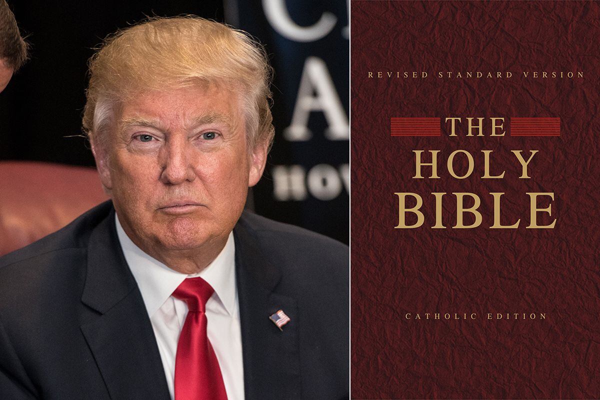 Donald Trump and a Bible cover.