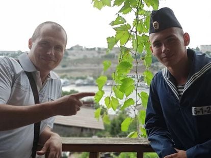 Dmitri Shkrebets (left) with his son Yegor in a family photo the father posted on Twitter.
