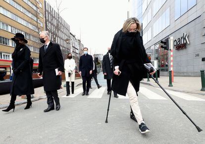 Karen Northshield (r) near the Belgian monarchs in March 2021 during a tribute to victims of the 2016 terrorist attack.