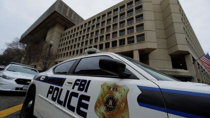 FBI police vehicles sit parked outside of the J. Edgar Hoover Federal Bureau of Investigation Building in Washington, U.S., February 1, 2018.