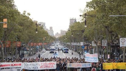 Pro-independence activists in Barcelona on Monday morning.
