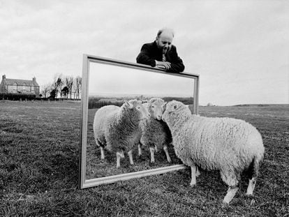 Ian Wilmut pictured with a sheep in Midlothian, Scotland, UK, March 1997.