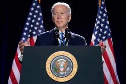 President Joe Biden speaks to the House Democratic Caucus Issues Conference, Wednesday, March 1, 2023, in Baltimore.