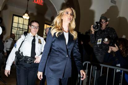 Ivanka Trump (C), daughter of former US President Donald J. Trump, walks to the courtroom following a break from her appearance as a witness in the ongoing civil fraud trial being litigated at New York State Supreme Court in New York, New York, USA, 08 November 2023