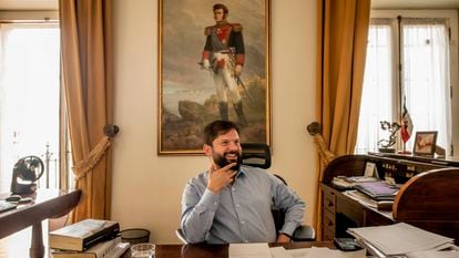 The president of Chile, Gabriel Boric, in his office in La Moneda, the country’s presidential palace.