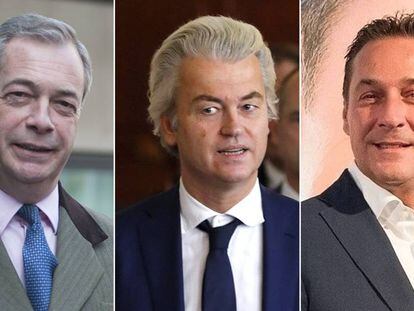 Left to right: Nigel Farage, Geert Wilders and Heinz-Christian Strache.