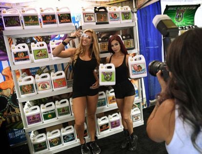 A stand selling of fertilizers made with marijuana at the Cannabis World Congress in LA.